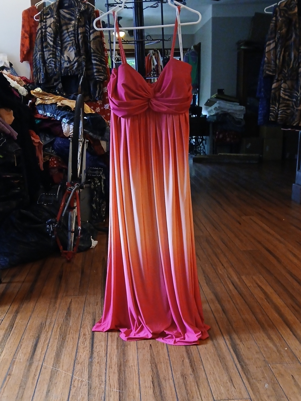 Bisou Bisou Ombre Pink and Orange Maxi Dress with Knotted Bust